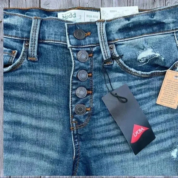 NEW MUDD High Rise MIDI - 4” Seam - Flex Stretch Fray Hem 5 button shorts - SZ 3 - Picture 12 of 13